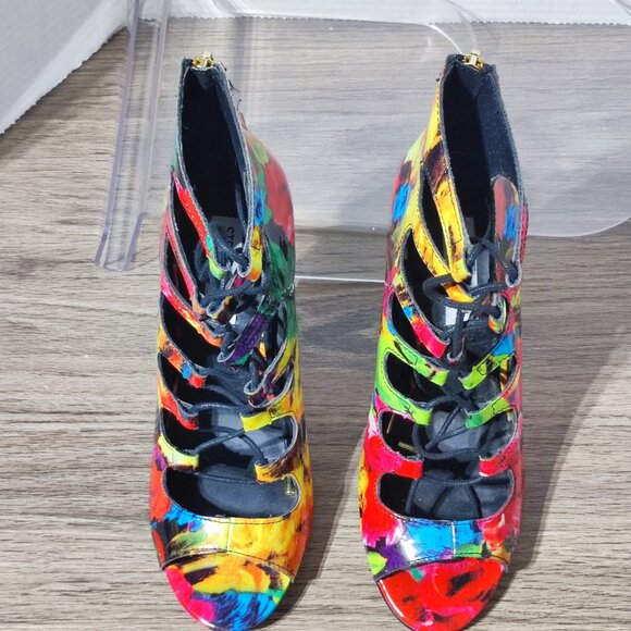 Steve Madden Cythiaa Peep-Toe Heels women's size 8 multi-colour rainbow Lace Up - Picture 4 of 12
